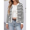 image:imageANRABESS Women Striped Cardigan Sweaters Button Down Cropped Knit Lady Jackets Coat 2026 Fall Outfits Trendy ClothesWhite Black Stripe