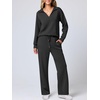 image:imageANRABESS Womens 2 Piece Outfits Lounge Sets Casual Long Sleeve Sweatshirts Polo Top Wide Leg Pants Fall Sweat Matching SetsBlack