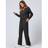 image:imageANRABESS Womens 2 Piece Outfits Lounge Sets Casual Long Sleeve Sweatshirts Polo Top Wide Leg Pants Fall Sweat Matching SetsBlack