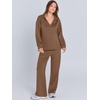 image:imageANRABESS Womens 2 Piece Outfits Lounge Sets Casual Long Sleeve Sweatshirts Polo Top Wide Leg Pants Fall Sweat Matching SetsCamel