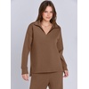 image:imageANRABESS Womens 2 Piece Outfits Lounge Sets Casual Long Sleeve Sweatshirts Polo Top Wide Leg Pants Fall Sweat Matching SetsCamel