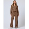 image:imageANRABESS Womens 2 Piece Outfits Lounge Sets Casual Long Sleeve Sweatshirts Polo Top Wide Leg Pants Fall Sweat Matching SetsCamel