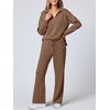 image:imageANRABESS Womens 2 Piece Outfits Lounge Sets Casual Long Sleeve Sweatshirts Polo Top Wide Leg Pants Fall Sweat Matching SetsCamel