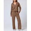 image:imageANRABESS Womens 2 Piece Outfits Lounge Sets Casual Long Sleeve Sweatshirts Polo Top Wide Leg Pants Fall Sweat Matching SetsCamel