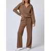 image:imageANRABESS Womens 2 Piece Outfits Lounge Sets Casual Long Sleeve Sweatshirts Polo Top Wide Leg Pants Fall Sweat Matching SetsCamel