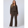 image:imageANRABESS Womens 2 Piece Outfits Lounge Sets Casual Long Sleeve Sweatshirts Polo Top Wide Leg Pants Fall Sweat Matching SetsCoffee