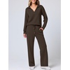 image:imageANRABESS Womens 2 Piece Outfits Lounge Sets Casual Long Sleeve Sweatshirts Polo Top Wide Leg Pants Fall Sweat Matching SetsCoffee