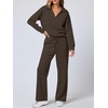 image:imageANRABESS Womens 2 Piece Outfits Lounge Sets Casual Long Sleeve Sweatshirts Polo Top Wide Leg Pants Fall Sweat Matching SetsCoffee