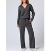 image:imageANRABESS Womens 2 Piece Outfits Lounge Sets Casual Long Sleeve Sweatshirts Polo Top Wide Leg Pants Fall Sweat Matching SetsDark Grey