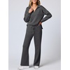 image:imageANRABESS Womens 2 Piece Outfits Lounge Sets Casual Long Sleeve Sweatshirts Polo Top Wide Leg Pants Fall Sweat Matching SetsDark Grey