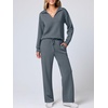 image:imageANRABESS Womens 2 Piece Outfits Lounge Sets Casual Long Sleeve Sweatshirts Polo Top Wide Leg Pants Fall Sweat Matching SetsLeaden