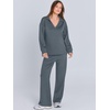 image:imageANRABESS Womens 2 Piece Outfits Lounge Sets Casual Long Sleeve Sweatshirts Polo Top Wide Leg Pants Fall Sweat Matching SetsLeaden