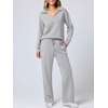 image:imageANRABESS Womens 2 Piece Outfits Lounge Sets Casual Long Sleeve Sweatshirts Polo Top Wide Leg Pants Fall Sweat Matching SetsLight Grey