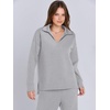 image:imageANRABESS Womens 2 Piece Outfits Lounge Sets Casual Long Sleeve Sweatshirts Polo Top Wide Leg Pants Fall Sweat Matching SetsLight Grey