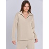 image:imageANRABESS Womens 2 Piece Outfits Lounge Sets Casual Long Sleeve Sweatshirts Polo Top Wide Leg Pants Fall Sweat Matching SetsLighter Khaki