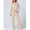 image:imageANRABESS Womens 2 Piece Outfits Lounge Sets Casual Long Sleeve Sweatshirts Polo Top Wide Leg Pants Fall Sweat Matching SetsLighter Khaki