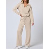image:imageANRABESS Womens 2 Piece Outfits Lounge Sets Casual Long Sleeve Sweatshirts Polo Top Wide Leg Pants Fall Sweat Matching SetsLighter Khaki