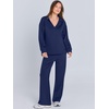 image:imageANRABESS Womens 2 Piece Outfits Lounge Sets Casual Long Sleeve Sweatshirts Polo Top Wide Leg Pants Fall Sweat Matching SetsNavy Blue