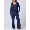 image:imageANRABESS Womens 2 Piece Outfits Lounge Sets Casual Long Sleeve Sweatshirts Polo Top Wide Leg Pants Fall Sweat Matching SetsNavy Blue