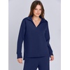 image:imageANRABESS Womens 2 Piece Outfits Lounge Sets Casual Long Sleeve Sweatshirts Polo Top Wide Leg Pants Fall Sweat Matching SetsNavy Blue