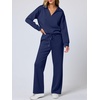 image:imageANRABESS Womens 2 Piece Outfits Lounge Sets Casual Long Sleeve Sweatshirts Polo Top Wide Leg Pants Fall Sweat Matching SetsNavy Blue