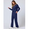 image:imageANRABESS Womens 2 Piece Outfits Lounge Sets Casual Long Sleeve Sweatshirts Polo Top Wide Leg Pants Fall Sweat Matching SetsNavy Blue