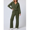 image:imageANRABESS Womens 2 Piece Outfits Lounge Sets Casual Long Sleeve Sweatshirts Polo Top Wide Leg Pants Fall Sweat Matching SetsOlive