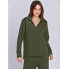 image:imageANRABESS Womens 2 Piece Outfits Lounge Sets Casual Long Sleeve Sweatshirts Polo Top Wide Leg Pants Fall Sweat Matching SetsOlive