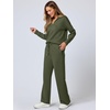 image:imageANRABESS Womens 2 Piece Outfits Lounge Sets Casual Long Sleeve Sweatshirts Polo Top Wide Leg Pants Fall Sweat Matching SetsOlive