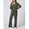 image:imageANRABESS Womens 2 Piece Outfits Lounge Sets Casual Long Sleeve Sweatshirts Polo Top Wide Leg Pants Fall Sweat Matching SetsOlive