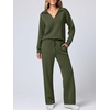 image:imageANRABESS Womens 2 Piece Outfits Lounge Sets Casual Long Sleeve Sweatshirts Polo Top Wide Leg Pants Fall Sweat Matching SetsOlive