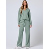 image:imageANRABESS Womens 2 Piece Outfits Lounge Sets Casual Long Sleeve Sweatshirts Polo Top Wide Leg Pants Fall Sweat Matching SetsPea Green