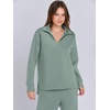 image:imageANRABESS Womens 2 Piece Outfits Lounge Sets Casual Long Sleeve Sweatshirts Polo Top Wide Leg Pants Fall Sweat Matching SetsPea Green