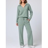 image:imageANRABESS Womens 2 Piece Outfits Lounge Sets Casual Long Sleeve Sweatshirts Polo Top Wide Leg Pants Fall Sweat Matching SetsPea Green
