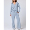image:imageANRABESS Womens 2 Piece Outfits Lounge Sets Casual Long Sleeve Sweatshirts Polo Top Wide Leg Pants Fall Sweat Matching SetsSky Blue