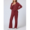 image:imageANRABESS Womens 2 Piece Outfits Lounge Sets Casual Long Sleeve Sweatshirts Polo Top Wide Leg Pants Fall Sweat Matching SetsWine Red