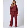 image:imageANRABESS Womens 2 Piece Outfits Lounge Sets Casual Long Sleeve Sweatshirts Polo Top Wide Leg Pants Fall Sweat Matching SetsWine Red