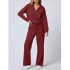 image:imageANRABESS Womens 2 Piece Outfits Lounge Sets Casual Long Sleeve Sweatshirts Polo Top Wide Leg Pants Fall Sweat Matching SetsWine Red