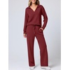image:imageANRABESS Womens 2 Piece Outfits Lounge Sets Casual Long Sleeve Sweatshirts Polo Top Wide Leg Pants Fall Sweat Matching SetsWine Red