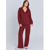 image:imageANRABESS Womens 2 Piece Outfits Lounge Sets Casual Long Sleeve Sweatshirts Polo Top Wide Leg Pants Fall Sweat Matching SetsWine Red