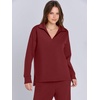 image:imageANRABESS Womens 2 Piece Outfits Lounge Sets Casual Long Sleeve Sweatshirts Polo Top Wide Leg Pants Fall Sweat Matching SetsWine Red