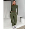image:imageANRABESS Womens 2 Piece Sweatsuits Long Sleeve Tight Shirt Tops Joggers Fleece Sweatpants Sets 2026 Fall Sweat Lounge OutfitsArmy Green