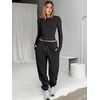 image:imageANRABESS Womens 2 Piece Sweatsuits Long Sleeve Tight Shirt Tops Joggers Fleece Sweatpants Sets 2026 Fall Sweat Lounge OutfitsBlack