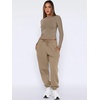 image:imageANRABESS Womens 2 Piece Sweatsuits Long Sleeve Tight Shirt Tops Joggers Fleece Sweatpants Sets 2026 Fall Sweat Lounge OutfitsKhaki