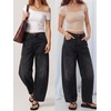 image:imageANRABESS Womens Barrel Jeans Mid Rise Wide Leg Denim Pants Casual Baggy Relaxed Fit Y2K Streetwear Boyfriend Ankle LengthBlack