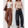 image:imageANRABESS Womens Barrel Jeans Mid Rise Wide Leg Denim Pants Casual Baggy Relaxed Fit Y2K Streetwear Boyfriend Ankle LengthCaramel