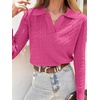 image:imageANRABESS Womens Cable Knit Sweaters Long Sleeve V Neck Sweater Tops Casual Pullover Polo Shirts Fall Fashion OutfitsHot Pink