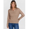 image:imageANRABESS Womens Cable Knit Sweaters Long Sleeve V Neck Sweater Tops Casual Pullover Polo Shirts Fall Fashion OutfitsKhaki