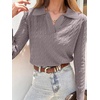 image:imageANRABESS Womens Cable Knit Sweaters Long Sleeve V Neck Sweater Tops Casual Pullover Polo Shirts Fall Fashion OutfitsPurple Taupe