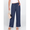 image:imageANRABESS Womens Casual Pants Summer High Waist Drawstring Loose Fit 2026 Beach Lightweight Comfy Lounge Trousers with PocketsNavy Blue